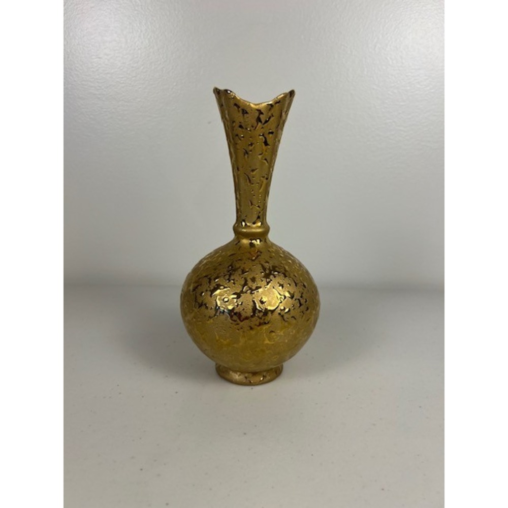 Dixon Art Studios 22KT Gold Encrusted‎ Weeping Lava Bud Vase Vintage 7.75 Inch